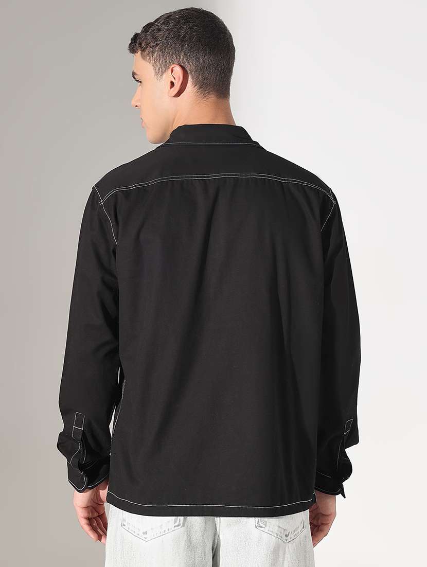 men solid collared long sleeve shacket - 22037891 - Standard Image - 3