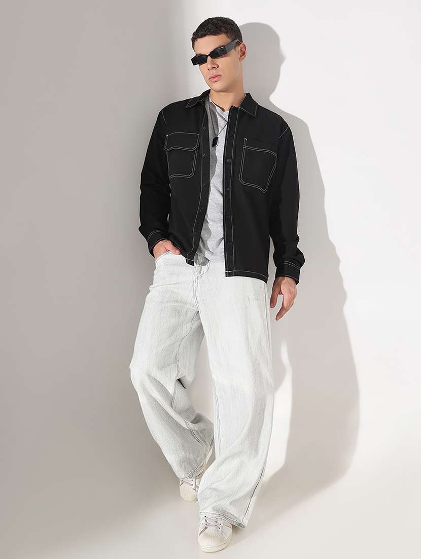 men solid collared long sleeve shacket - 22037891 - Standard Image - 5