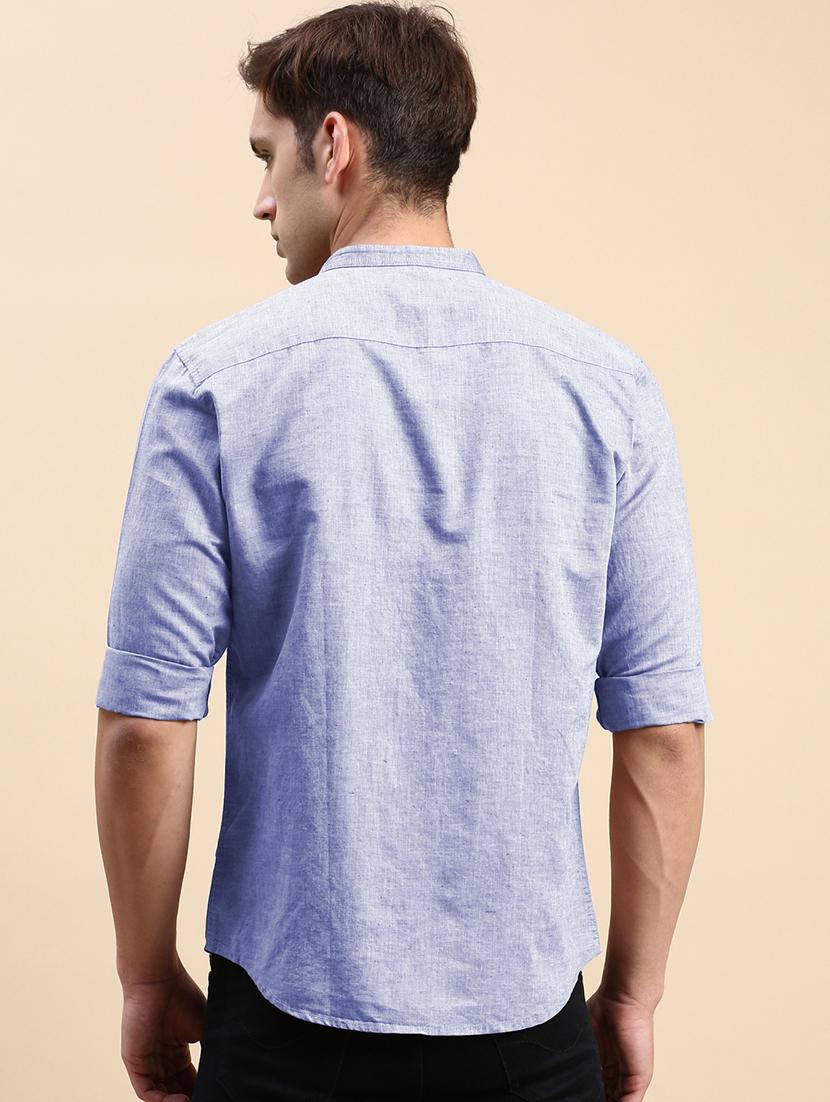 men solid mandarin collar long sleeve shirt - 22037892 - Standard Image - 3