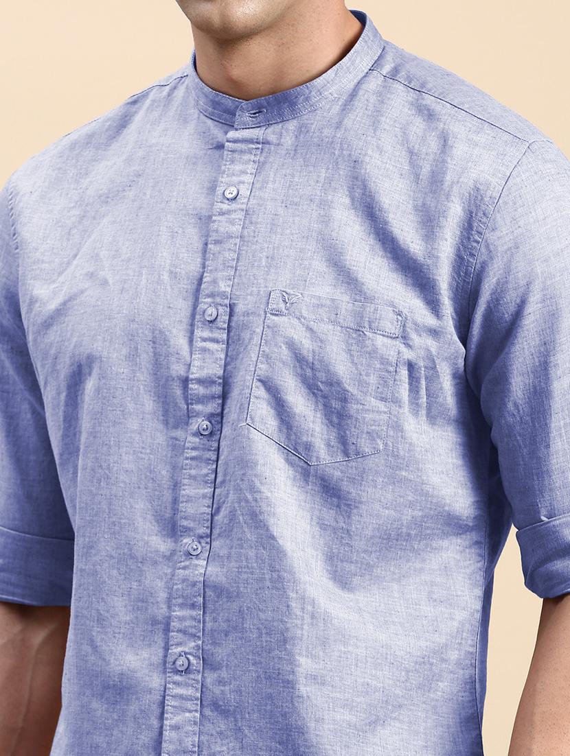 men solid mandarin collar long sleeve shirt - 22037892 - Standard Image - 5