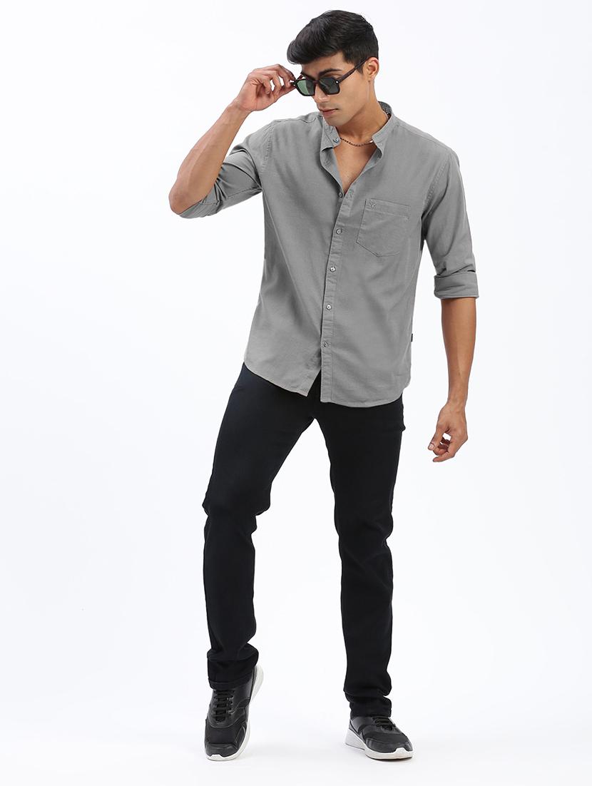 men solid mandarin collar long sleeve shirt - 22037894 - Standard Image - 5