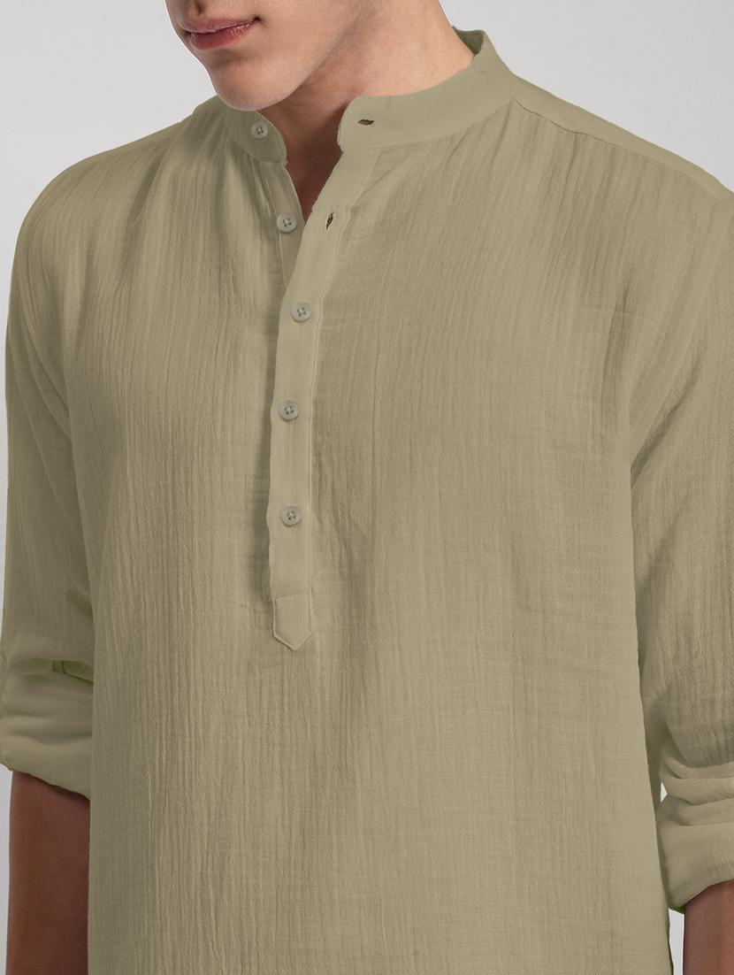men solid mandarin neck long sleeve short kurta - 22037895 - Standard Image - 5