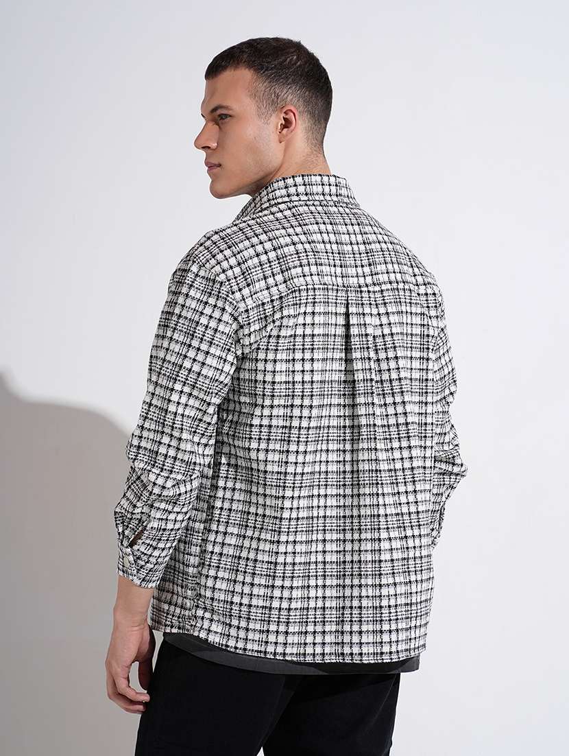 men checkered collared long sleeve shacket - 22037896 -  Standard Image - 3