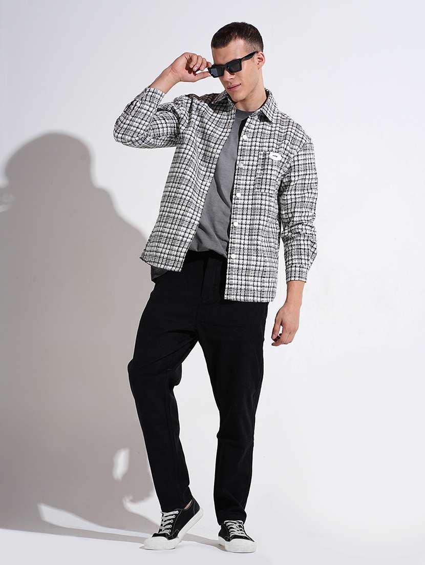 men checkered collared long sleeve shacket - 22037896 -  Standard Image - 5