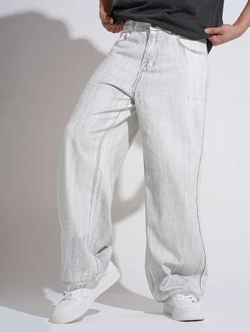 men solid mid rise baggy fit jean - 22037902 - Standard Image - 0