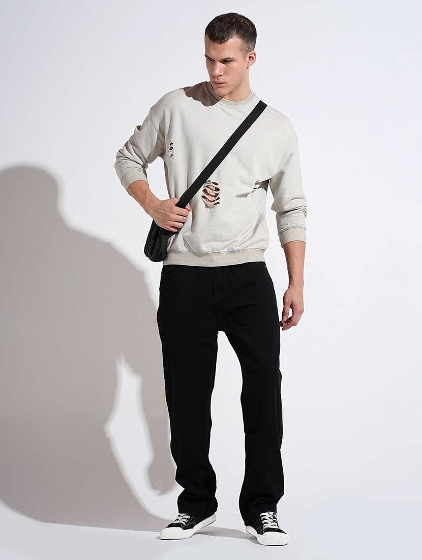 men solid distressed long sleeve sweatshirt - 22037913 - Standard Image - 5