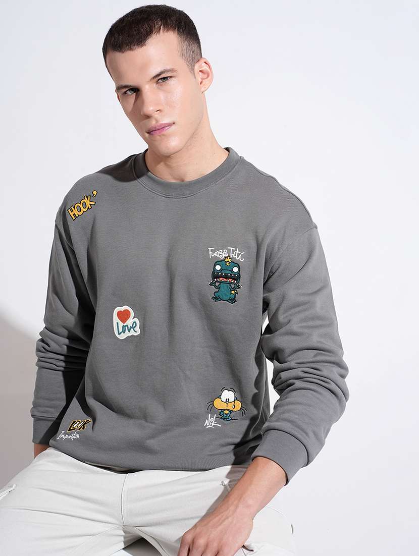 men printed long sleeve round neck sweatshirt