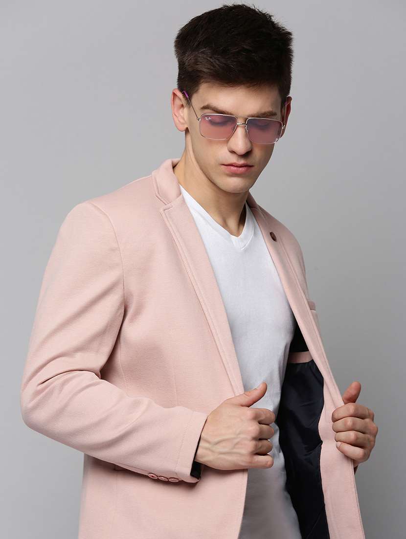 men solid long sleeve single breasted blazer