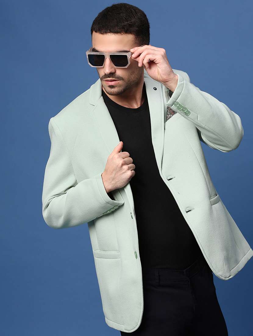 men solid long sleeve single breasted blazer