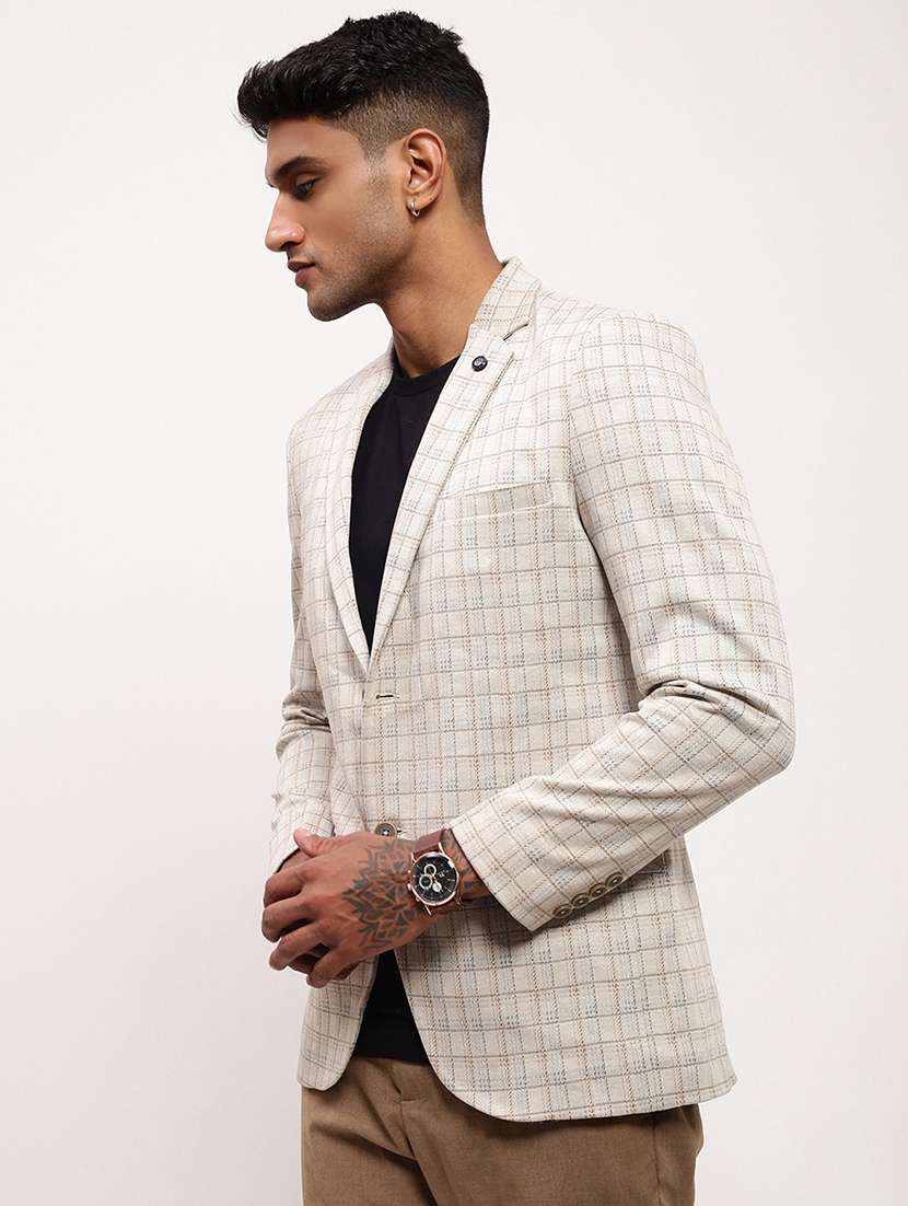 men checkered long sleeve single breasted blazer - 22037943 -  Standard Image - 3
