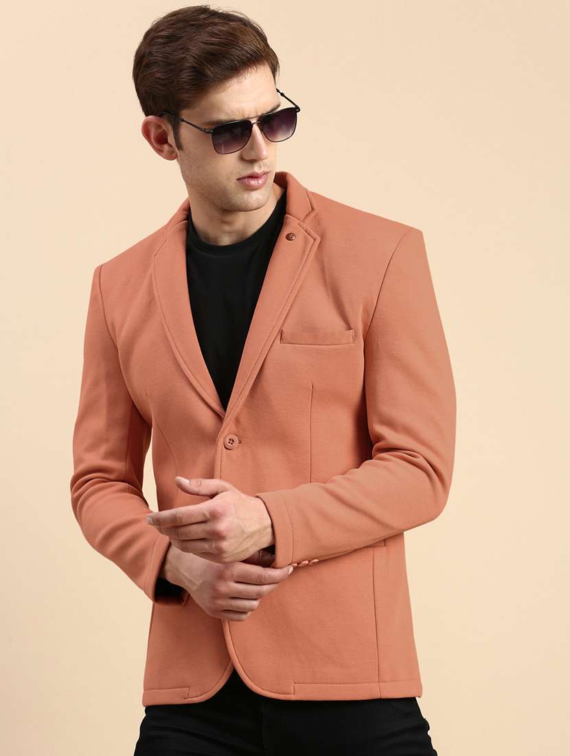 men solid long sleeve single breasted blazer