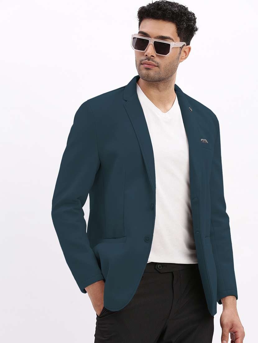 men solid long sleeve single breasted blazer