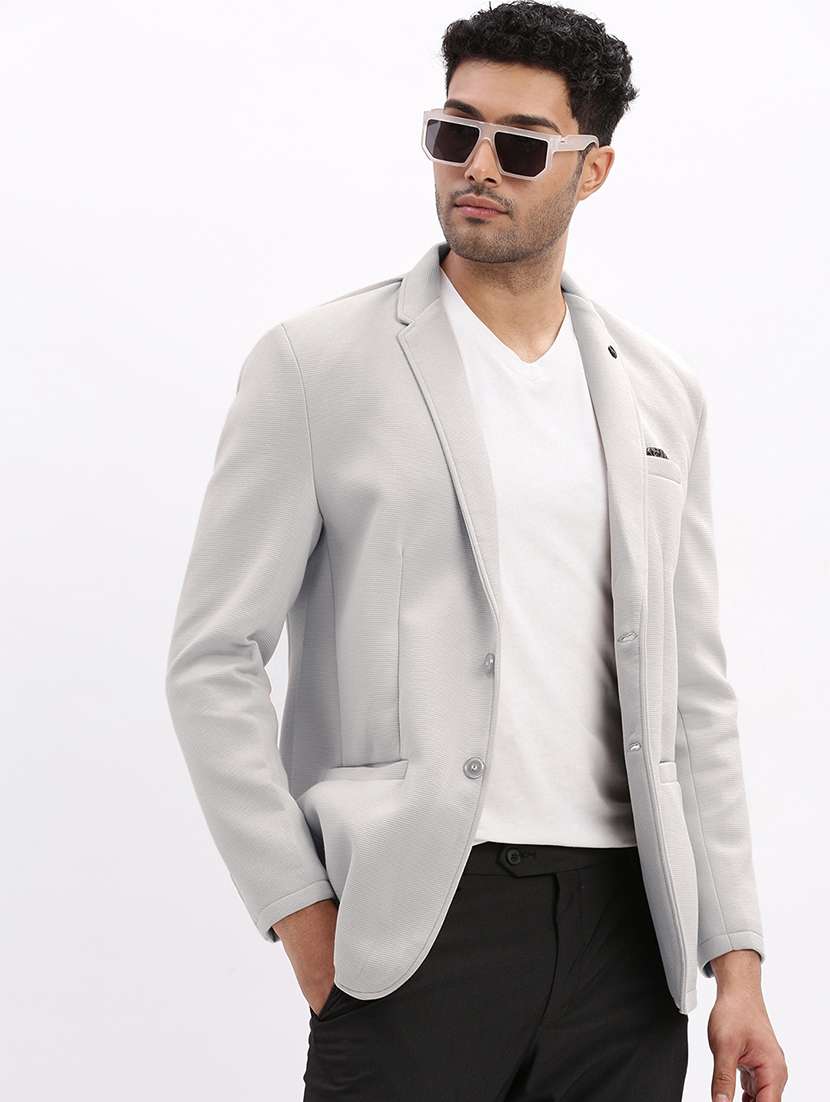 men solid long sleeve single breasted blazer