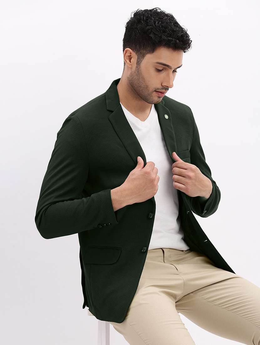 men solid long sleeve single breasted blazer