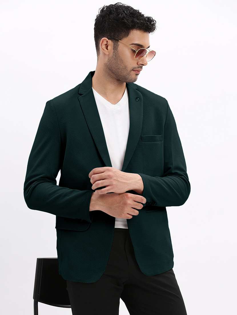 men solid long sleeve single breasted blazer