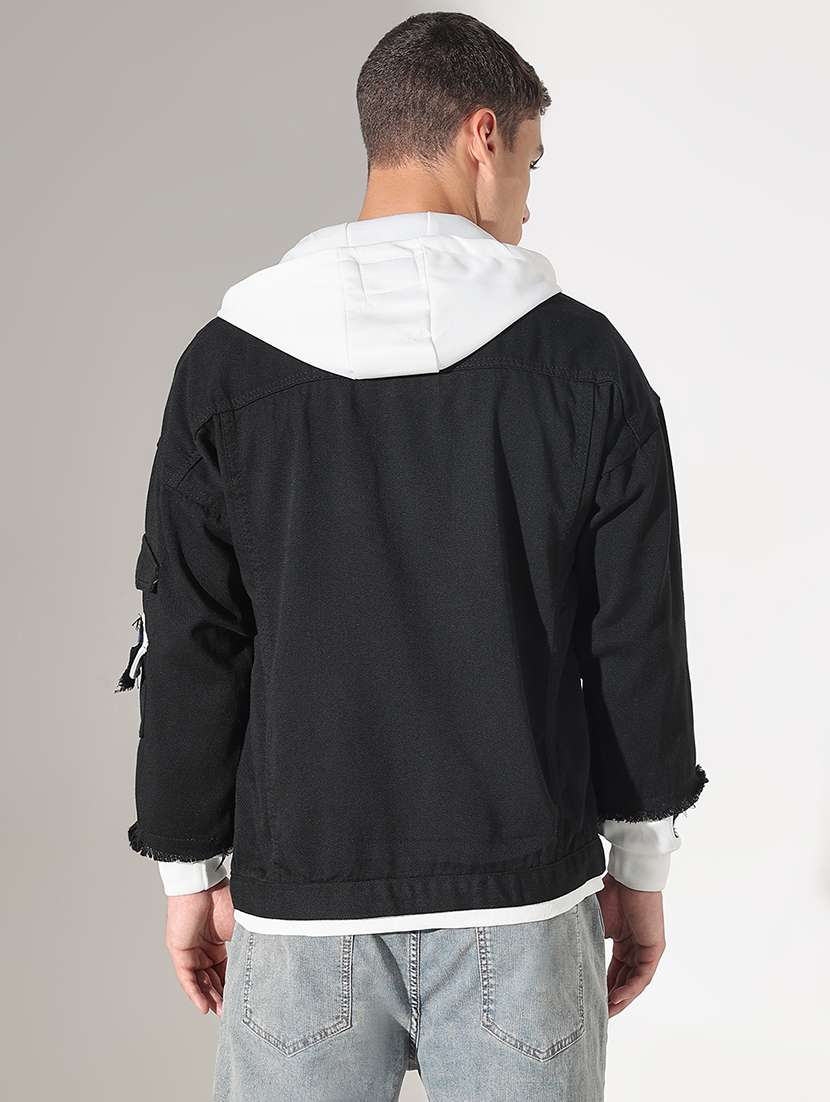 men solid long sleeve hooded denim jacket - 22037966 - Standard Image - 3