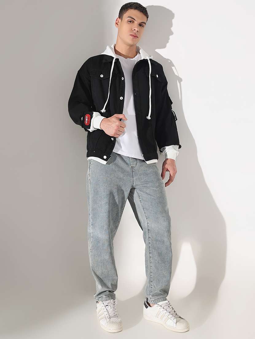 men solid long sleeve hooded denim jacket - 22037966 - Standard Image - 5