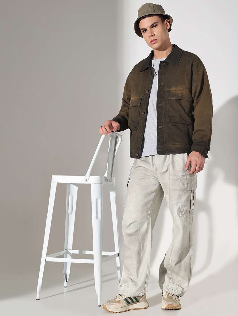 men solid collared long sleeve denim jacket - 22037975 - Standard Image - 5