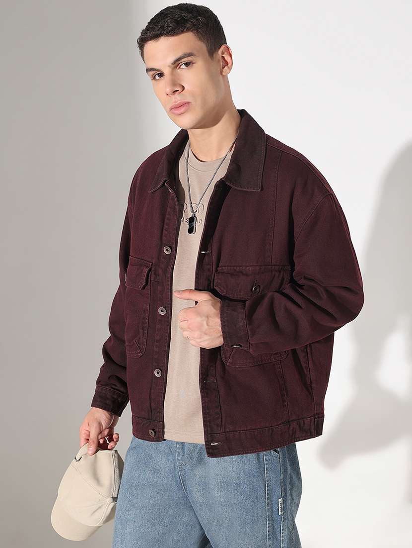 men solid collared long sleeve denim jacket - 22037976 -  Zoom Image - 0
