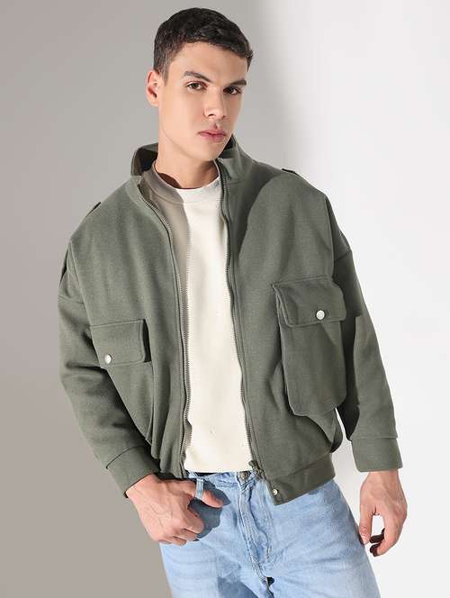 men solid stand collar long sleeve taliored jacket - 22037978 - Standard Image - 0