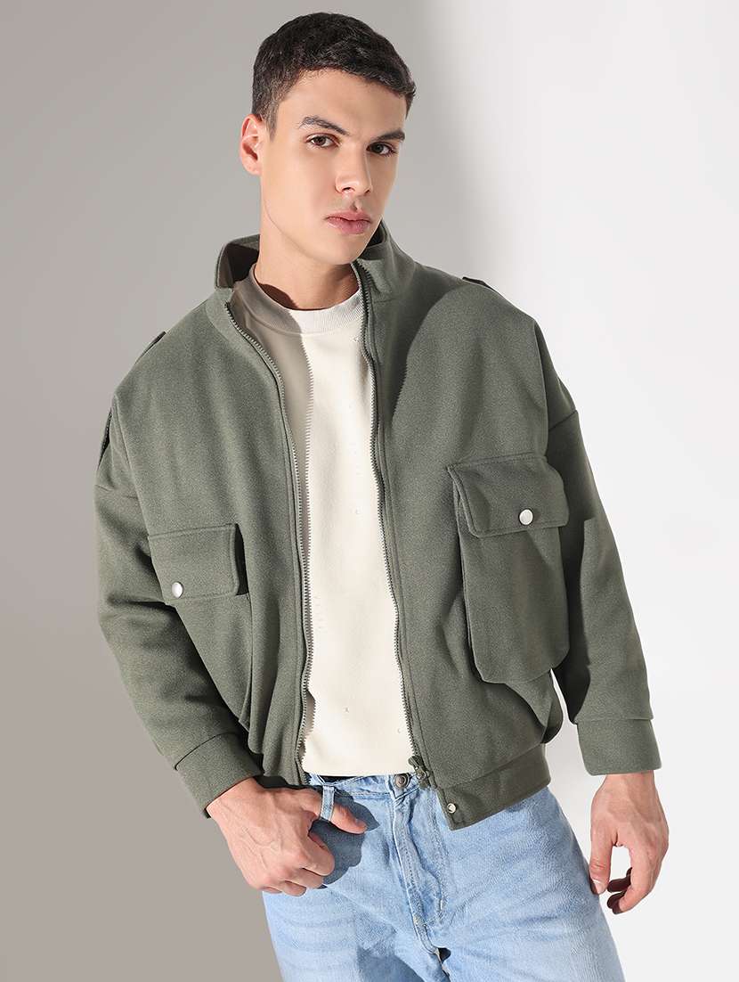 men solid stand collar long sleeve taliored jacket - 22037978 - Zoom Image - 0