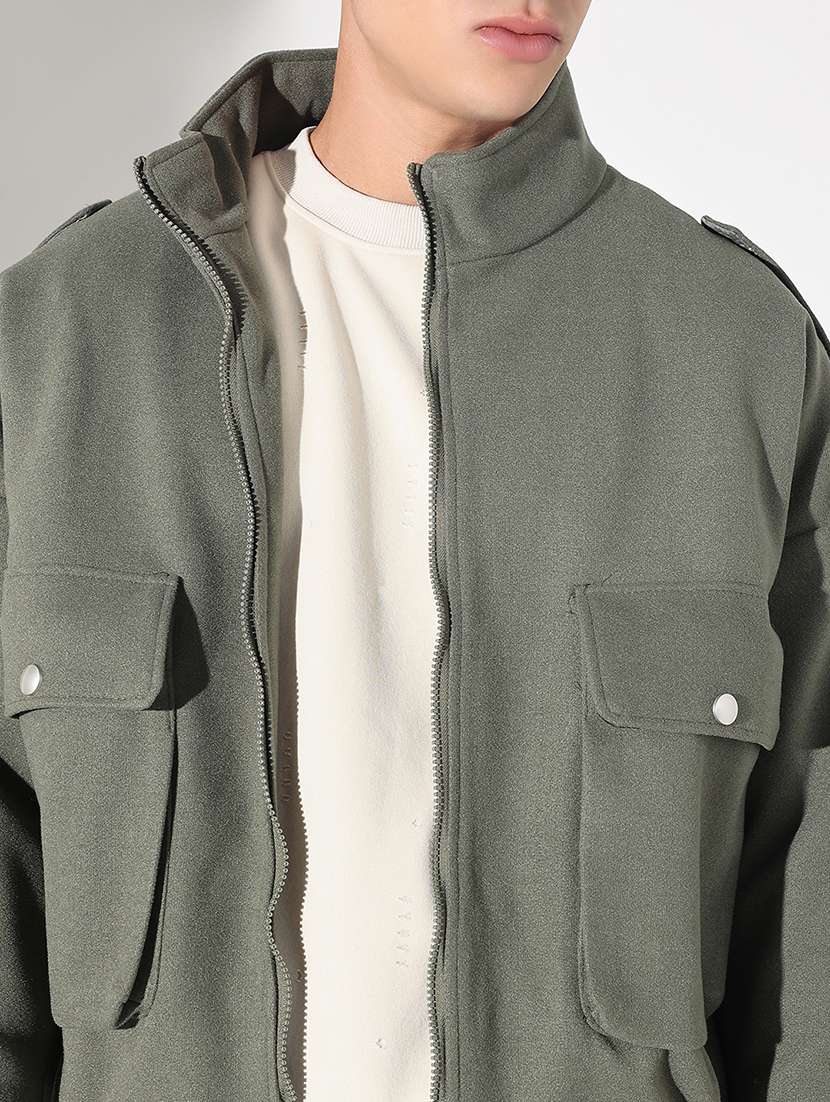 men solid stand collar long sleeve taliored jacket - 22037978 - Standard Image - 5