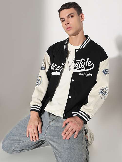men color blocked long sleeve varsity jacket - 22037979 - Standard Image - 0