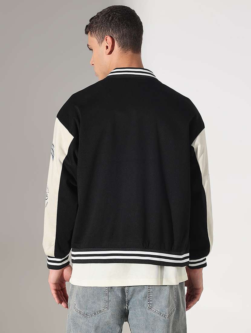 men color blocked long sleeve varsity jacket - 22037979 - Standard Image - 5
