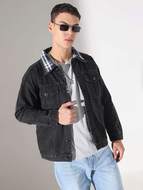 men solid collared long sleeve denim jacket - 22037981 -  Standard Image - 0