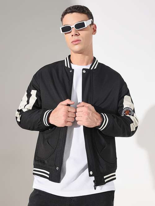 men printed long sleeve varsity jacket - 22037982 - Standard Image - 0