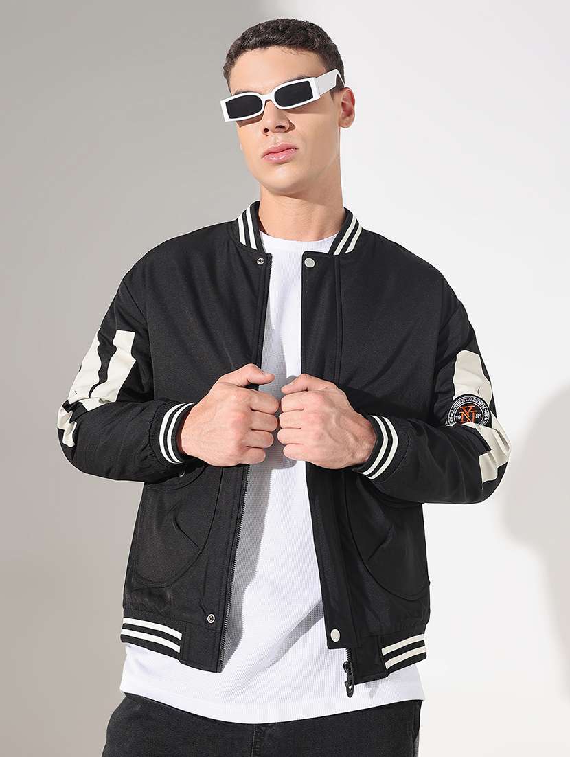 men printed long sleeve varsity jacket - 22037982 - Zoom Image - 0
