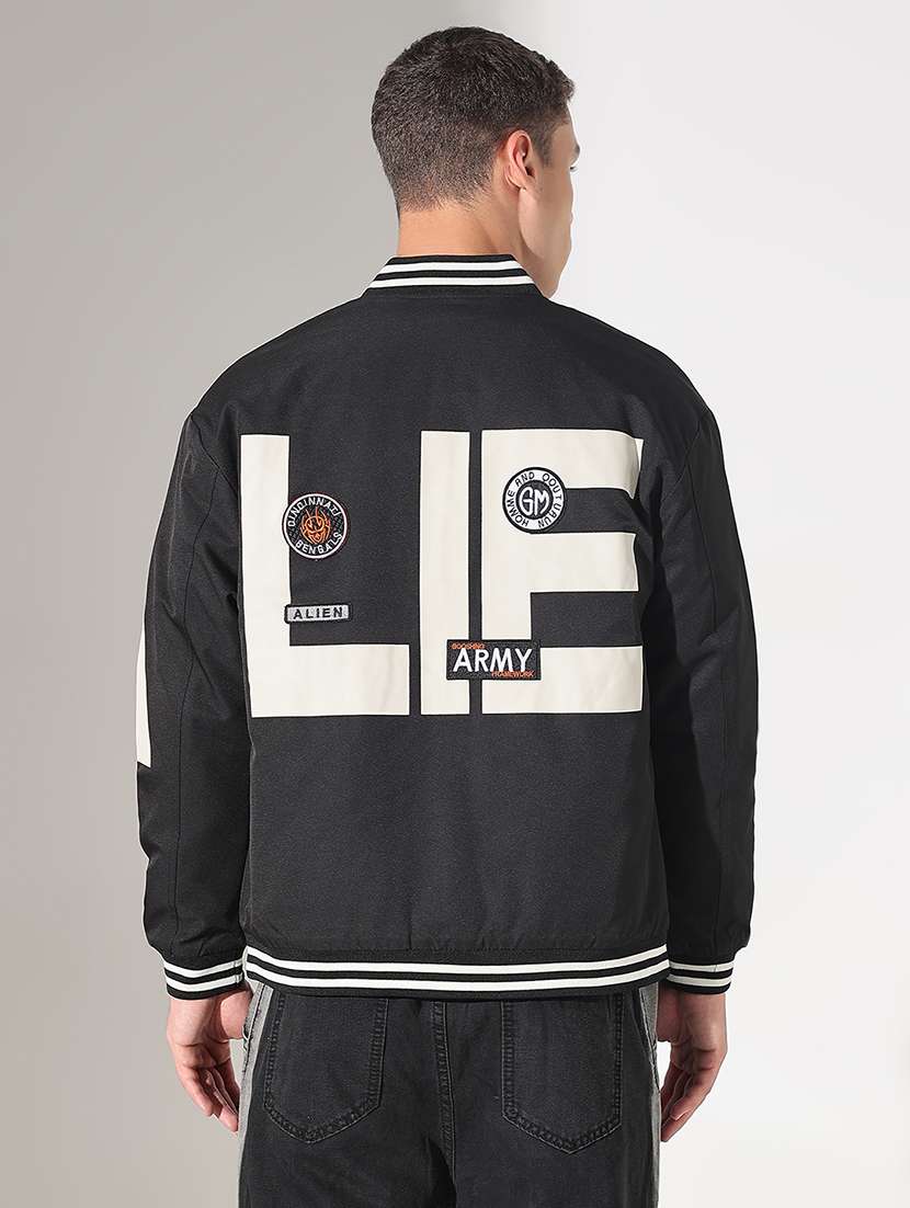 men printed long sleeve varsity jacket - 22037982 - Standard Image - 3