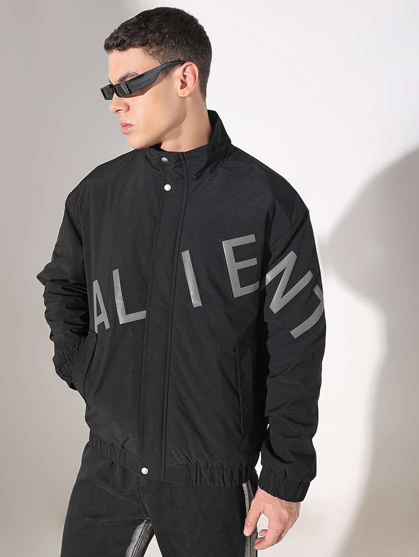 men printed stand collar long sleeve puffer jacket