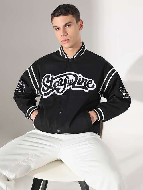 men typographic print long sleeve varsity jacket - 22037988 - Standard Image - 0