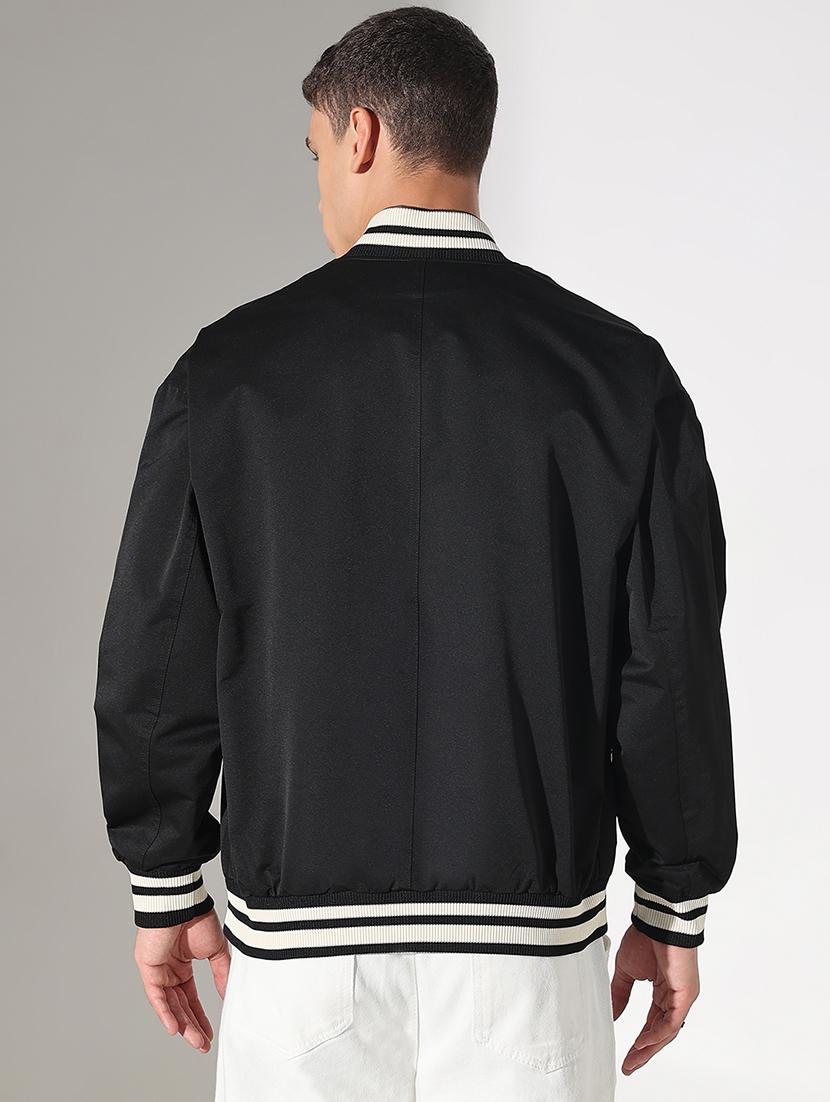 men black solid long sleeve varsity jacket - 22037990 - Standard Image - 3