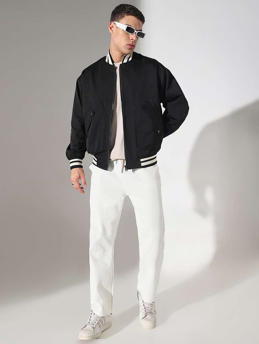 men black solid long sleeve varsity jacket - 22037990 - Standard Image - 5