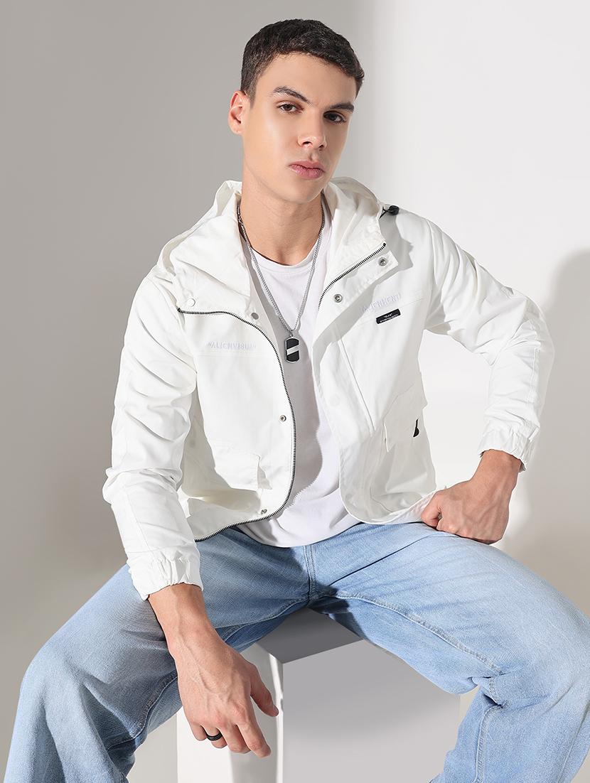 men white solid long sleeve bomber jacket
