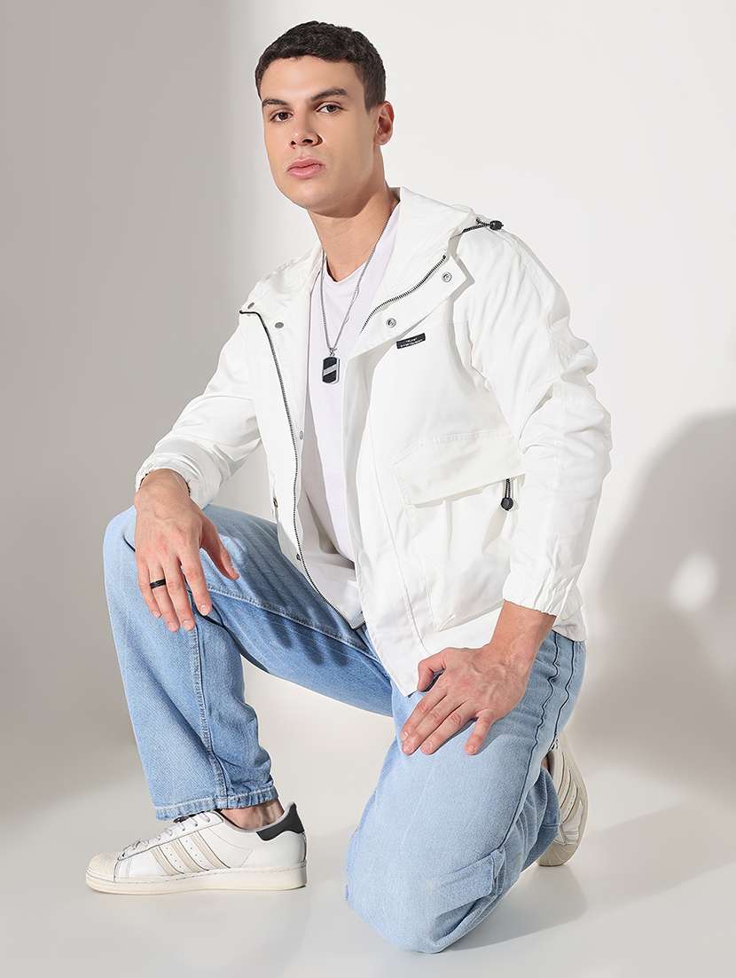men white solid long sleeve bomber jacket - 22037991 -  Standard Image - 5