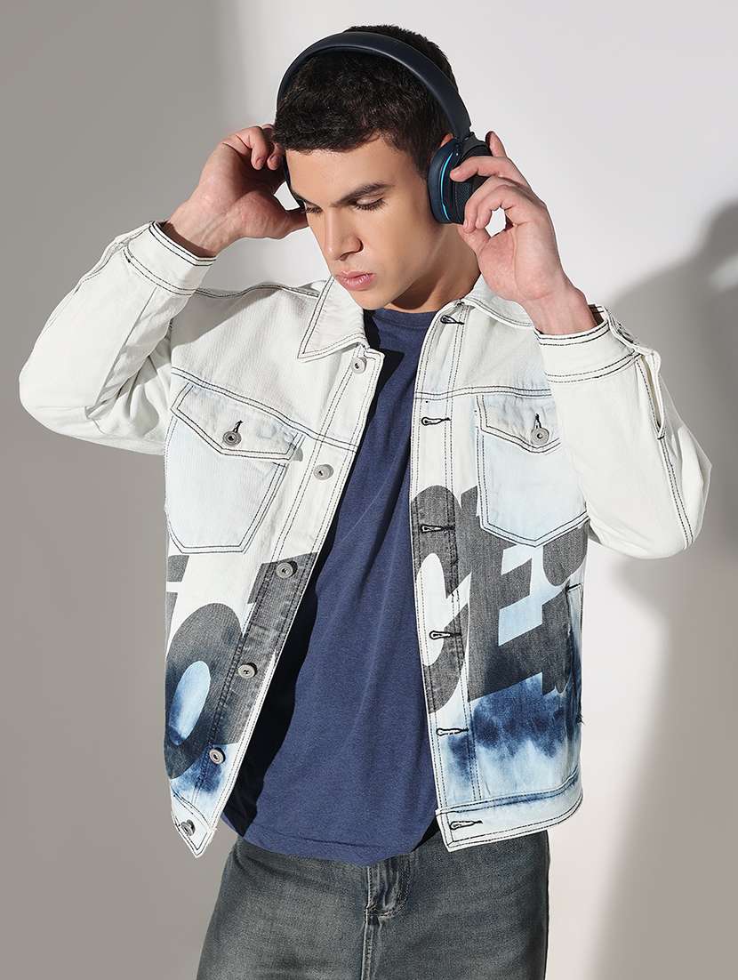 men printed collared  long sleeve denim jacket - 22037992 -  Zoom Image - 0