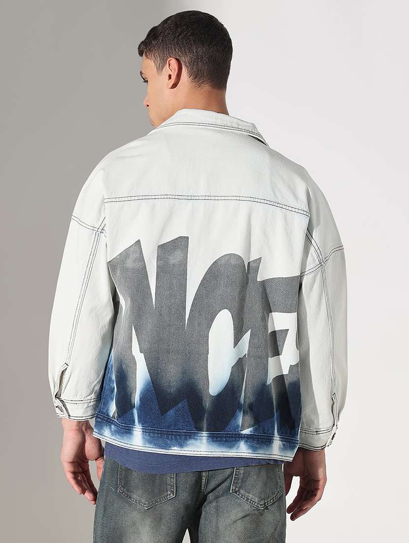 men printed collared long sleeve denim jacket - 22037992 - Standard Image - 3