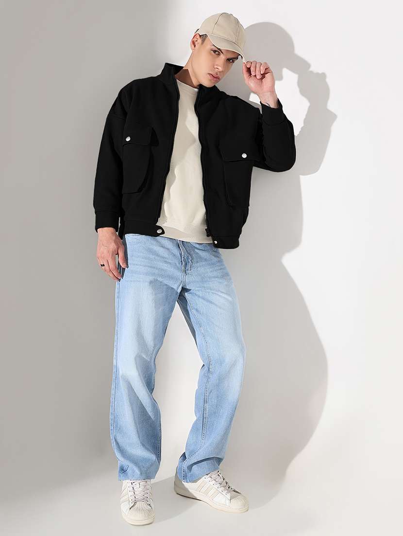 men black solid stand collar long sleeve puffer jacket - 22037993 -  Standard Image - 5