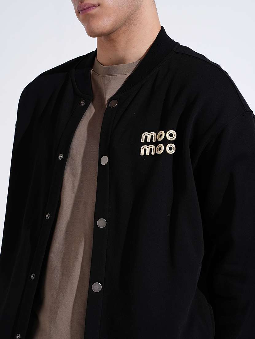 men black prnted long sleeve varsity jacket - 22037999 -  Standard Image - 5