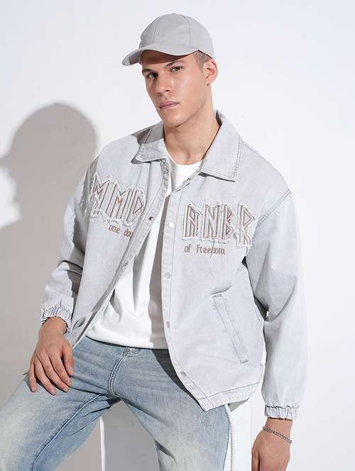 men collared long sleeve denim jacket - 22038001 - Standard Image - 0