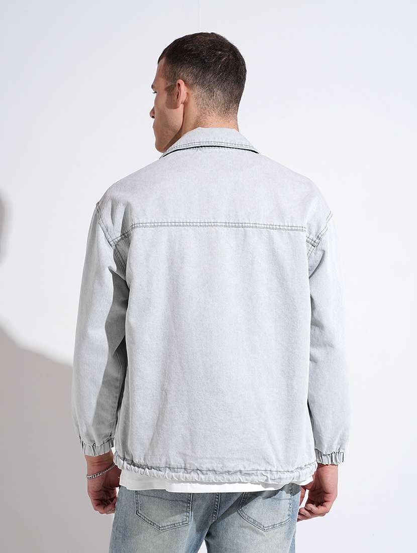 men collared long sleeve denim jacket - 22038001 - Standard Image - 3
