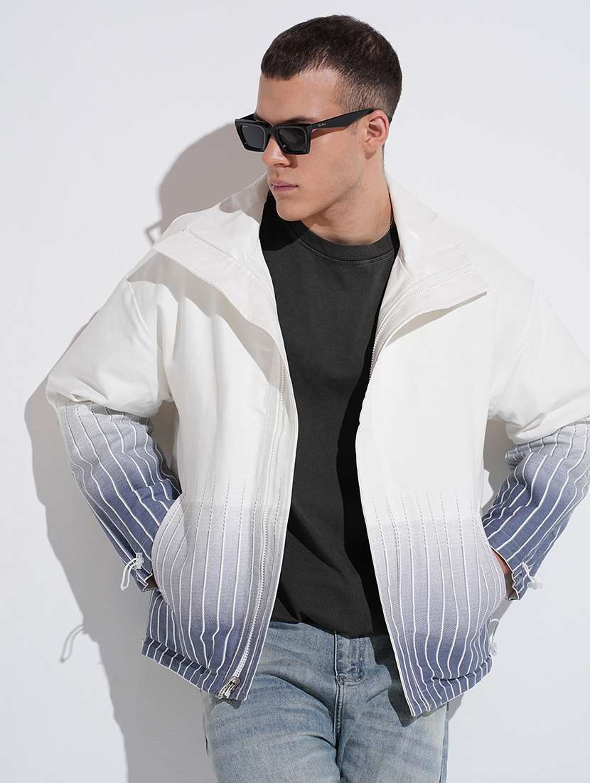 men ombre print long sleeve bomber jacket