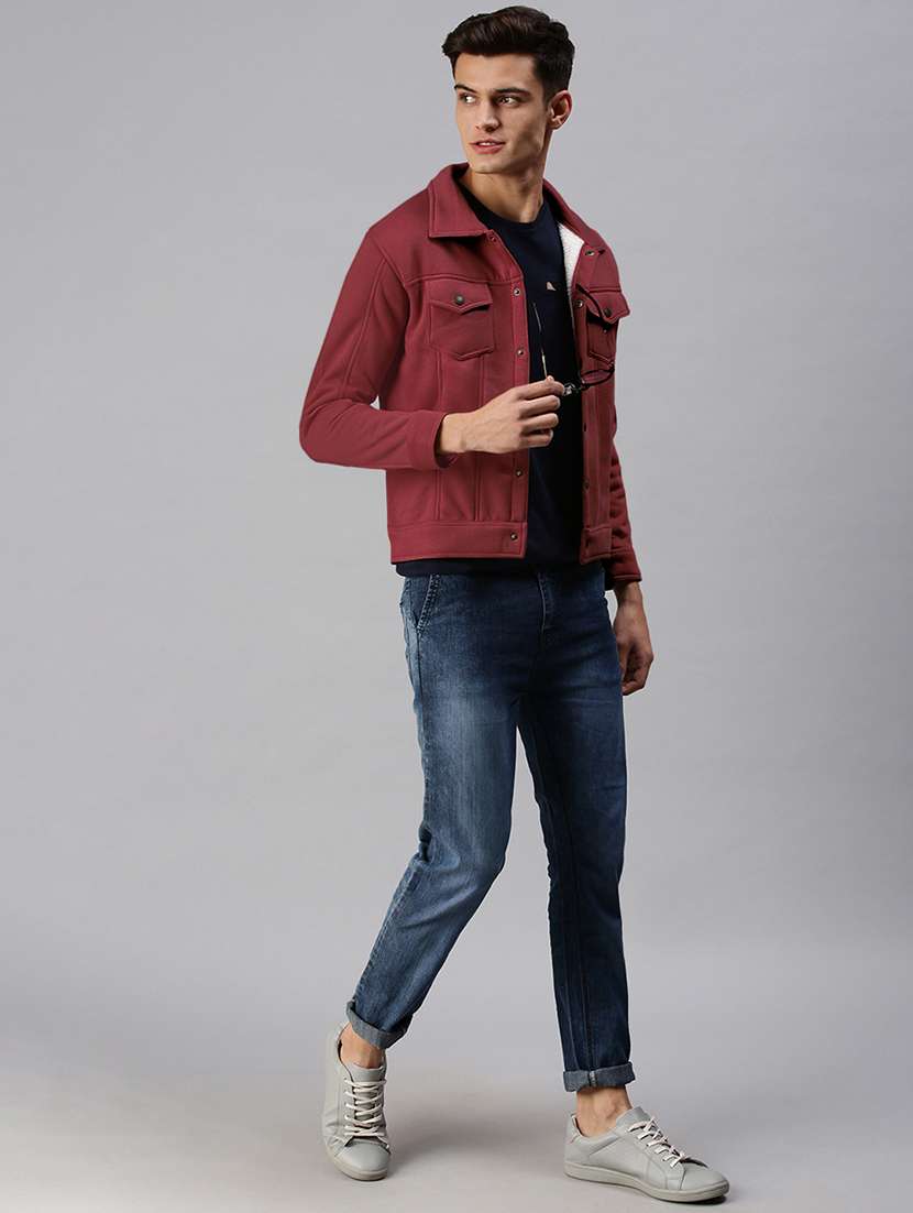 men maroon solid long sleeve collared casual jacket - 22038005 - Standard Image - 3