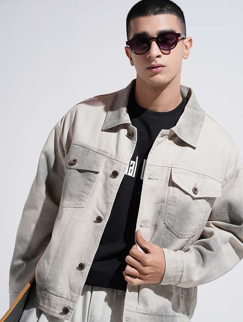 men collared long sleeve denim jacket - 22038006 - Standard Image - 0