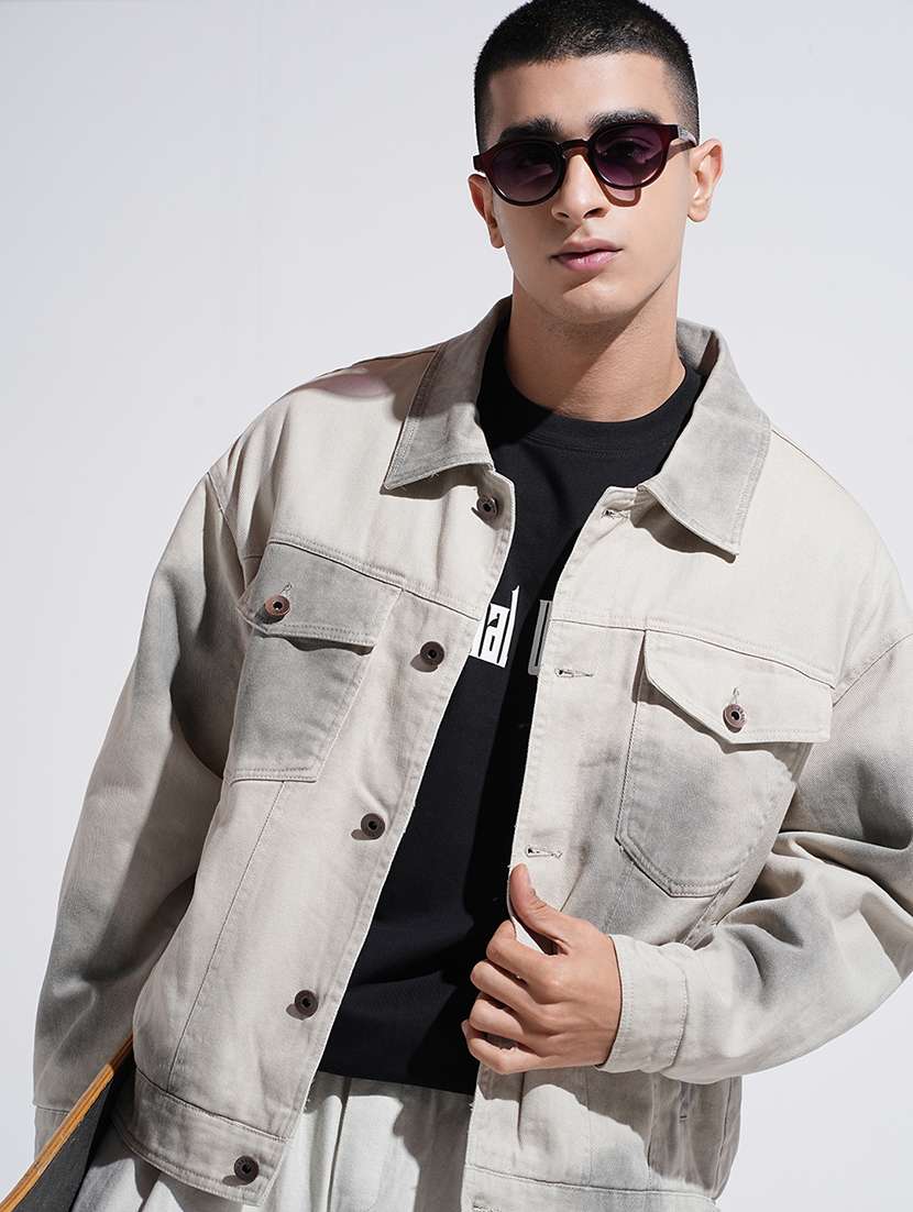 men collared long sleeve denim jacket - 22038006 - Zoom Image - 0