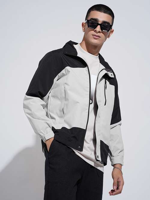 men color blocked long sleeve hooded bomber jacket - 22038007 - Standard Image - 0
