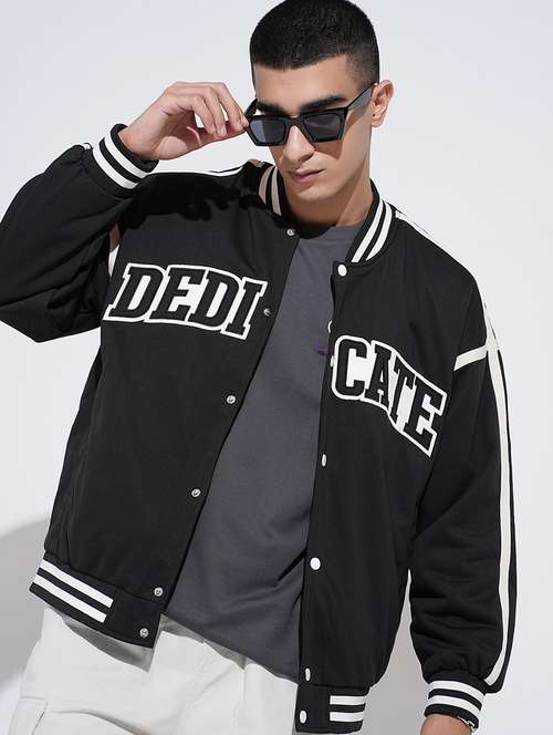 men typographic print ng sleeve varsity jacket - 22038010 - Standard Image - 0